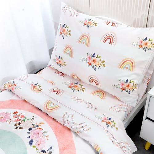 Rainbow Floral Toddler Bedding Set - 4 Pieces