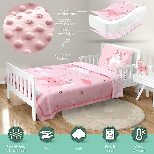 ACRABROS 4-Piece Toddler Unicorn Bedding Set