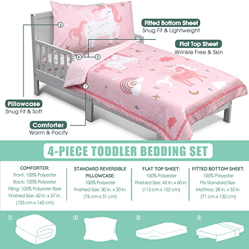 ACRABROS 4-Piece Toddler Unicorn Bedding Set