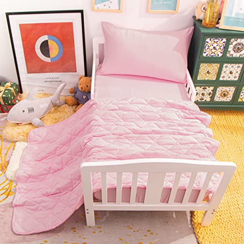 Soft 4-Piece Toddler Crib Bedding Set - Pink