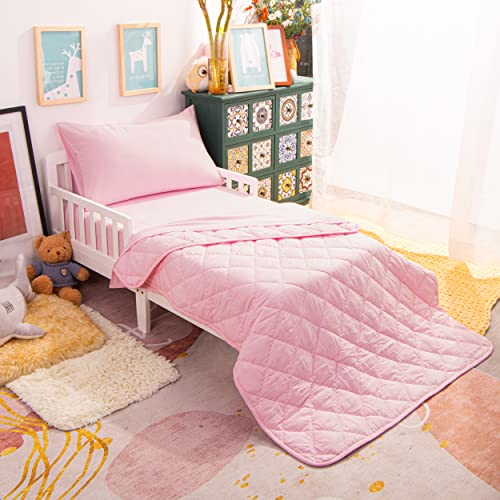 Soft 4-Piece Toddler Crib Bedding Set - Pink