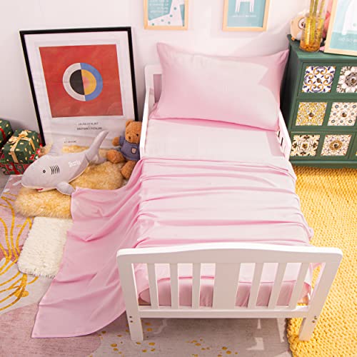 Soft 4-Piece Toddler Crib Bedding Set - Pink