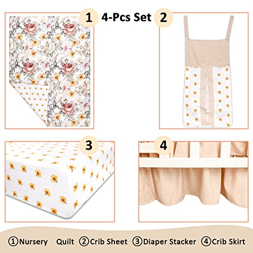 Floral 4-Piece Baby Girl Crib Bedding Set