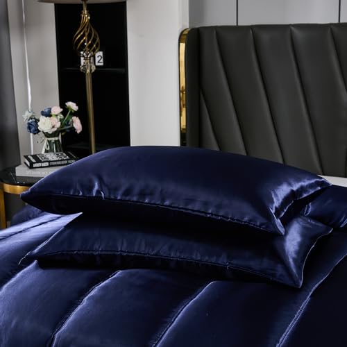 Navy Blue Satin King Comforter Bedding Set