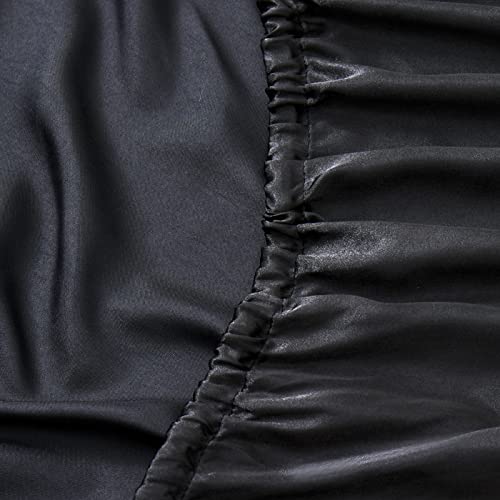Queen Black Silk Satin Deep Pocket Fitted Sheet