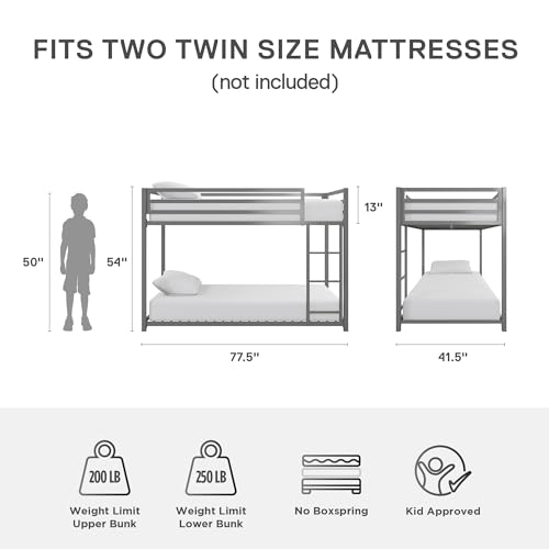 Twin-Over-Twin Metal Bunk Bed Frame for Kids