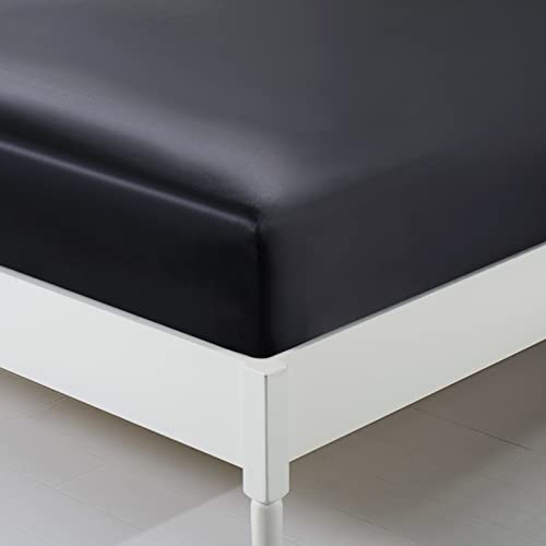 Queen Black Silk Satin Deep Pocket Fitted Sheet