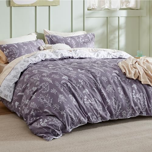 Reversible Grayish Purple Queen Duvet Cover Set