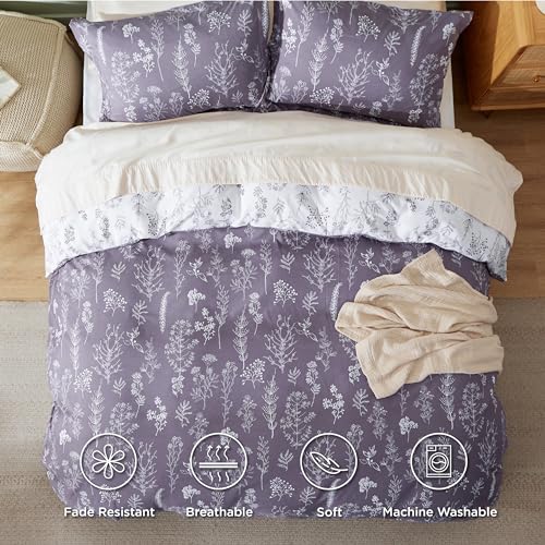 Reversible Grayish Purple Queen Duvet Cover Set
