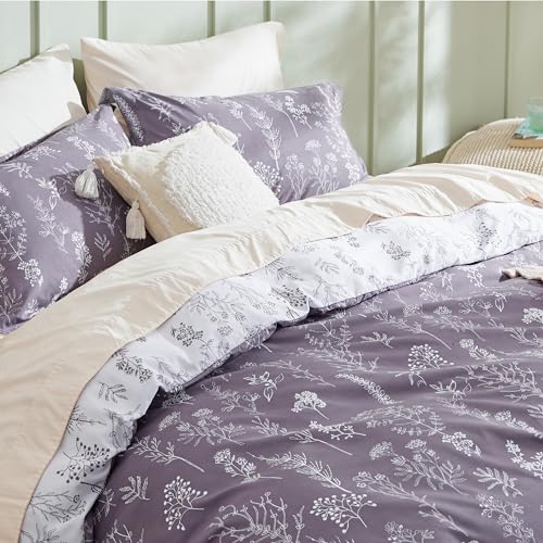 Reversible Grayish Purple Queen Duvet Cover Set