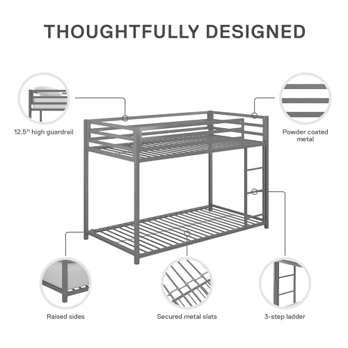 Twin-Over-Twin Metal Bunk Bed Frame for Kids
