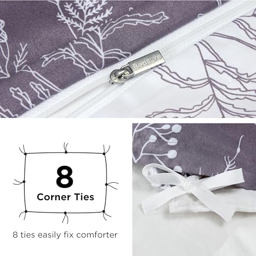 Reversible Grayish Purple Queen Duvet Cover Set