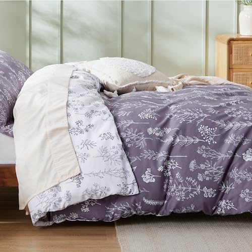 Reversible Grayish Purple Queen Duvet Cover Set