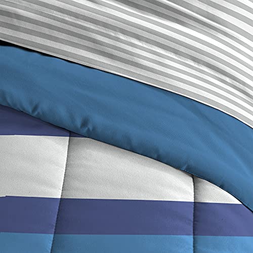 Kids 5-Piece Soft Microfiber Bed Set, Blue Rugby