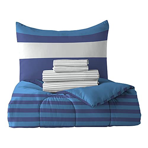 Kids 5-Piece Soft Microfiber Bed Set, Blue Rugby