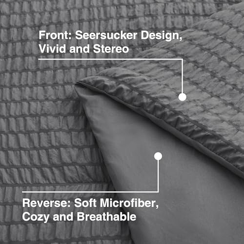 Seersucker Dark Grey Twin Comforter Set - 5 Pieces
