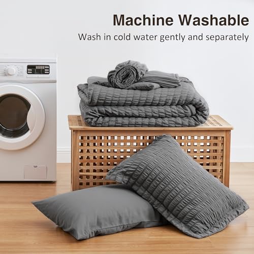 Seersucker Dark Grey Twin Comforter Set - 5 Pieces