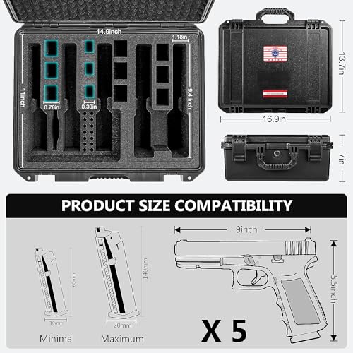 Kinghardcase Shockproof Waterproof 5 Pistol Gun Case