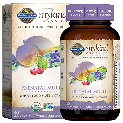 Garden of Life Women’s Prenatal Multivitamin with Vitamin D3, B6, B12, C & Iron, Folate for Energy & Healthy Fetal Development mykind Organics – Organic, Non-GMO, Gluten-Free, Vegan, 30 Day Supply
