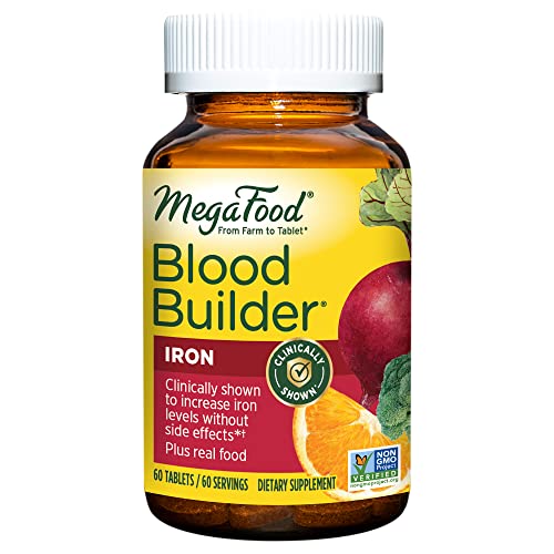 MegaFood Blood Builder - Iron Supplement Shown to Increase Iron Levels without Side Effects - Energy Support with Iron, Vitamin B12, and Folic Acid - Vegan - 60 Tabs