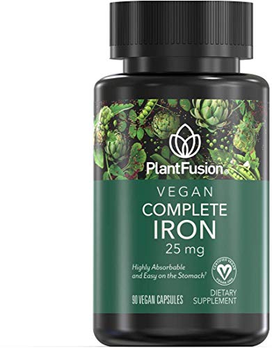 Vegan Iron Supplements from PlantFusion, Premium Plant Based Iron Supplements for Women and Men (25mg), Plus Folate & B12, 90 Veggie Capsules