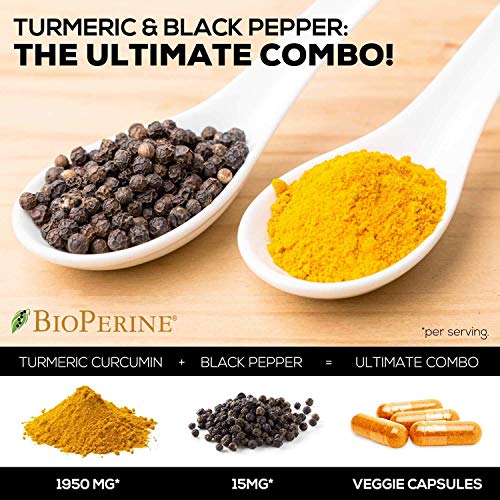 Turmeric Curcumin with BioPerine 95% Standardized Curcuminoids 1950mg - Black Pepper for Max Absorption, Natural Joint Support, Nature's Tumeric Extract, Herbal Supplement, Non-GMO - 180 Capsules