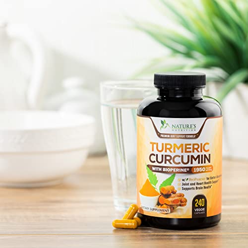 Turmeric Curcumin with BioPerine 95% Standardized Curcuminoids 1950mg - Black Pepper for Max Absorption, Natural Joint Support, Nature's Tumeric Extract, Herbal Supplement, Non-GMO - 240 Capsules