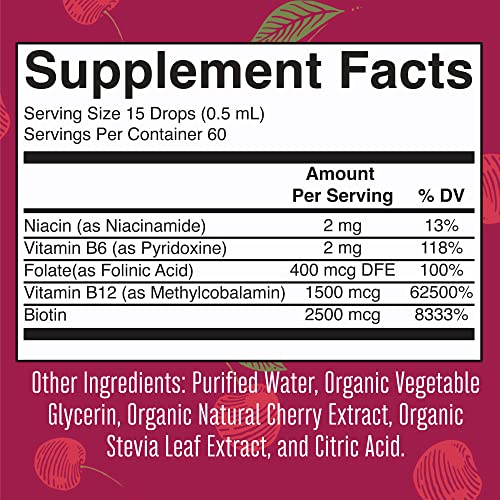 Vitamin B Complex with Biotin | 2 Month Supply | Liquid Vitamins for Hair Skin Nails | Energy Support Supplement | Vegan | Non-GMO | Gluten Free | 1 Fl Oz