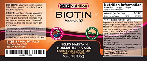 Biotin Liquid Drops (Mixed Berry) Max Absorption Biotin Liquid Drops, 5000mcg of Biotin Per Serving, 60 Serving, No Artificial Preservatives, Vegan Friendly, Supports Healthy Hair Growth, Strong Nail