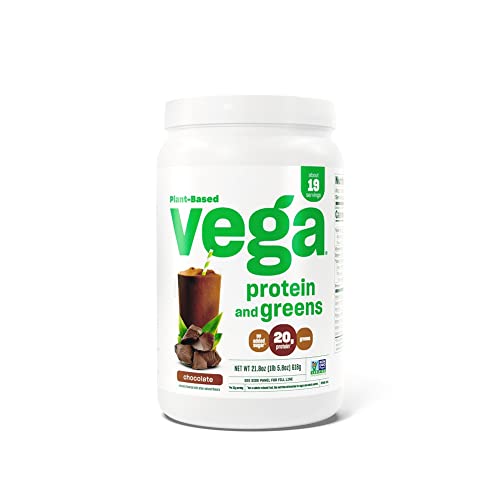 Vega Protein and Greens Vegan Protein Powder Chocolate (19 Servings) - 20g Plant Based Protein Plus Veggies, Vegan, Non GMO, Pea Protein for Women and Men, 1.4lb (Packaging May Vary)