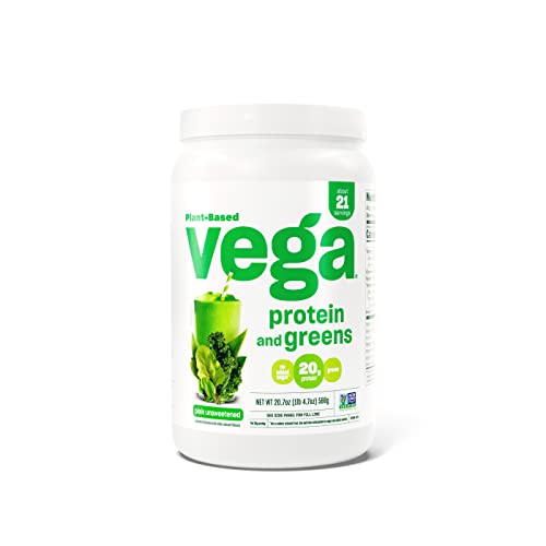 Vega Protein and Greens Vegan Protein Powder Plain Unsweetened (21 Servings) 20g Plant Based Protein Plus Veggies, Vegan, Non GMO, Pea Protein for Women and Men, 1.3lbs (Packaging May Vary)