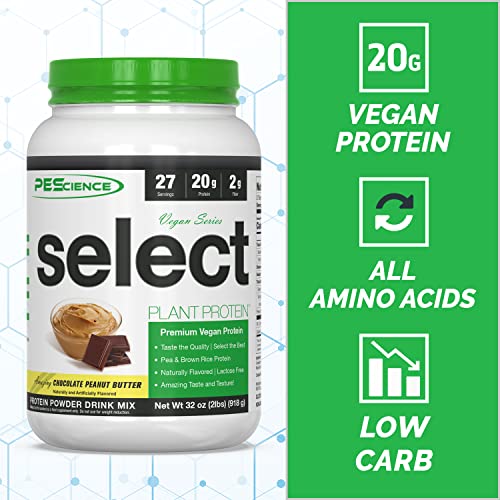 PEScience Select Vegan Plant Based Protein Powder, Chocolate Peanut Butter, 27 Serving, Premium Pea and Brown Rice Blend