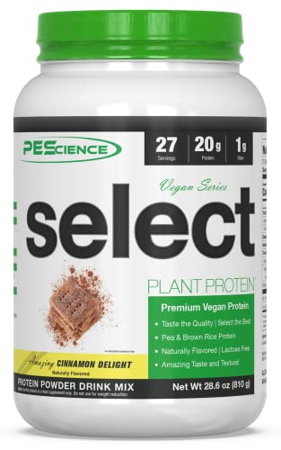 PEScience Select Vegan Plant Based Protein Powder, Cinnamon Delight, 27 Serving, Pea and Brown Rice Blend