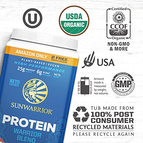 Sunwarrior Vegan Protein Powder with BCAA | Organic Hemp Seed Protein Gluten Free Non-GMO Dairy Free Soy Sugar Free Low Carb Plant Based Protein | Vanilla 32 Servings | Warrior Blend