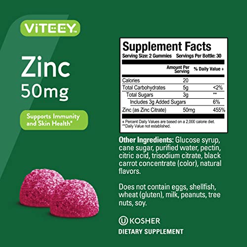 Zinc 50MG Gummies for Healthy Immune Support - for Adults and Teens - Dietary Supplement, Pectin Based, Vegan, Gelatin Free, Gluten Free, Berry Flavor Chewable Gummy [60 Count 1 Pack]