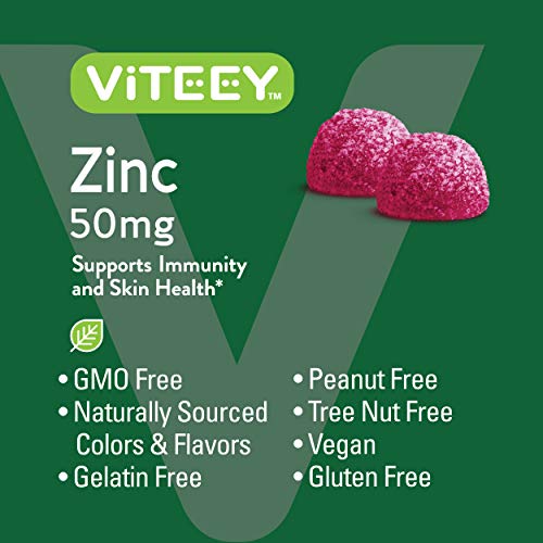 Zinc 50MG Gummies for Healthy Immune Support - for Adults and Teens - Dietary Supplement, Pectin Based, Vegan, Gelatin Free, Gluten Free, Berry Flavor Chewable Gummy [60 Count 1 Pack]