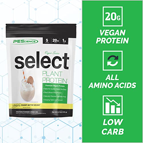 PEScience Select Vegan Plant Based Protein Powder, Peanut Butter Delight, 5 Serving, Premium Pea and Brown Rice Blend