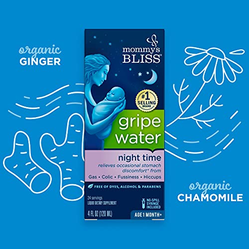Mommy's Bliss Gripe Water Night Time, Infant Gas & Colic Relief, Gentle & Safe, 4 Weeks+, 4 FL OZ Bottle (Pack of 1)