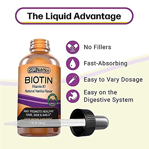 SBR Nutrition Biotin Liquid Drops, 5000mcg per Serving (60) 1.0Fl.oz (30ml) Vanilla