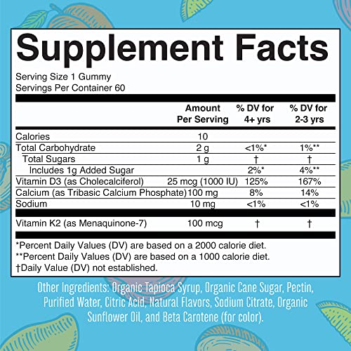 MaryRuth Organics Calcium with Vitamin D3 & Vitamin K2 | 2 Month Supply | Calcium Supplement | Bone Support | Gummies | Vegan | Non-GMO | Gluten Free | 60 Count