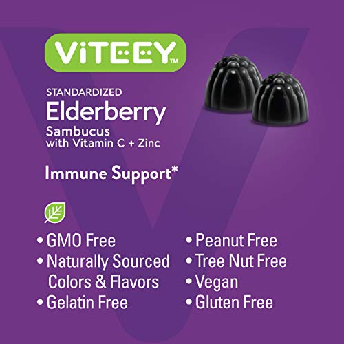 Sambucus Black Elderberry Gummies [3 in 1 Immune Booster] Plus Zinc & Vitamin C - Herbal Dietary Supplements, Plant Based Pectin - Good for Adults Teens & Kids - Berry Flavored Gummy [60 Count-2 Pack]