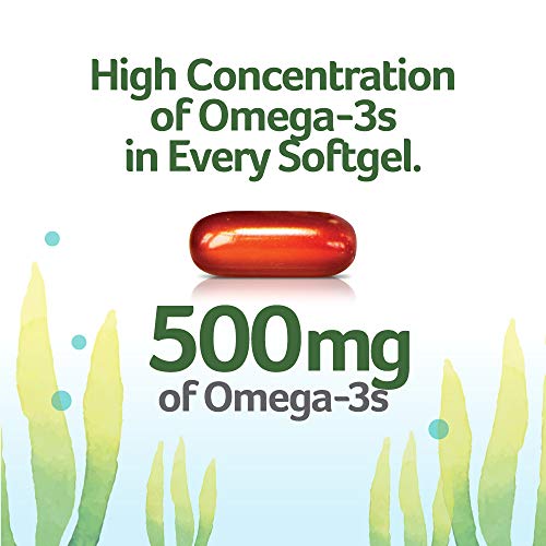 Ovega-3 Vegan Algae Omega-3 Daily Supplement, Supports Heart, Brain & Eye Health*, 500 mg Omega-3s, 135 mg EPA + 270 mg DHA, Fish Oil Alternative, No Fishy Aftertaste, Vegetarian Softgels 60 CT