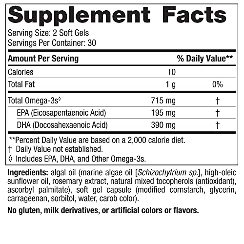 Nordic Naturals Algae Omega - 60 Soft Gels - 715 mg Omega-3 - Certified Vegan Algae Oil - Plant-Based EPA & DHA - Heart, Eye, Immune & Brain Health - Non-GMO - 30 Servings