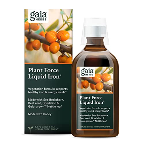 Gaia Herbs Plant Force Liquid Iron - Vegetarian Iron Supplement to Help Maintain Healthy Iron & Energy Levels - with Star Anise, Sea Buckthorn, Beet Root, Dandelion & Nettle - 8.5 Fl Oz (25 Servings)