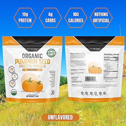 Probase Nutrition Organic Pumpkin Seed Protein Powder, Plant Based, Vegan, Unflavored, Unsweetened, No Added Sugar, Gluten and Soy Free, Paleo and Keto Friendly, 1 lb - Cold Pressed