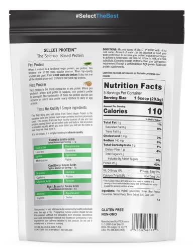 PEScience Select Vegan Plant Based Protein Powder, Vanilla, 5 Serving, Premium Pea and Brown Rice Blend