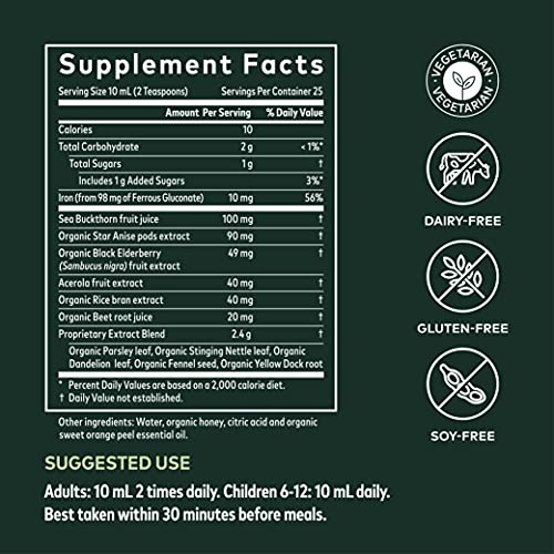 Gaia Herbs Plant Force Liquid Iron - Vegetarian Iron Supplement to Help Maintain Healthy Iron & Energy Levels - with Star Anise, Sea Buckthorn, Beet Root, Dandelion & Nettle - 8.5 Fl Oz (25 Servings)