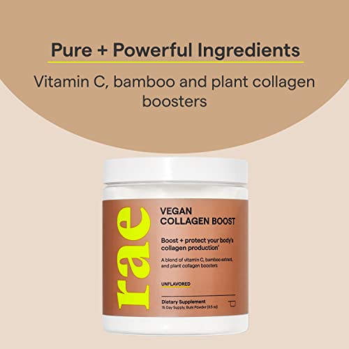 Rae Wellness Vegan Collagen Boost Powder - Natural Collagen Supplement with Vitamin C and Bamboo for Healthy Hair, Skin, and Nails - Vegan, Non-GMO, Gluten Free - 9.5 oz (15 Servings)