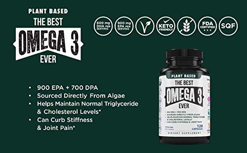 The Very Best Vegan Omega 3 Supplement - 120 Capsules - Vegan Algae Omega 3 Vegetarian Supplement - Plant Based Fish Oil Alternative - Vegan EPA DHA Supplement - Made in The USA - Heart Stress Relief