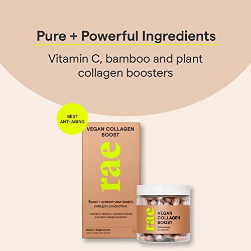 Rae Wellness Vegan Collagen Boost - Natural Collagen Supplement with Vitamin C and Bamboo for Healthy Hair, Skin, and Nails - Vegan, Non-GMO, Gluten Free - 60 Caps (30 Servings)